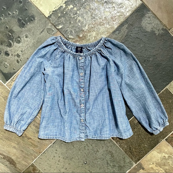 GAP•Kid’s Small•100% Soft Cotton Chambray•Denim Blue•Peasant Style Button Front - Picture 1 of 9